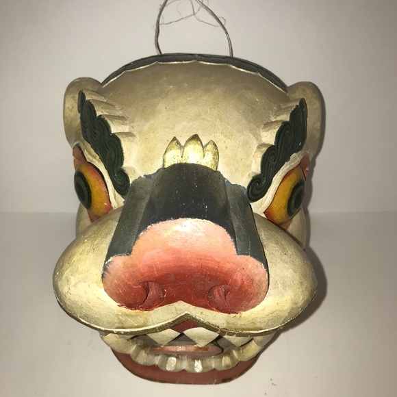 Vintage Wood Carved Chinese Dragon Mask